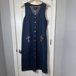 Vintage Ty Original Wear Womens Denim Button Up Candy Cane Dress Womens Size 12P